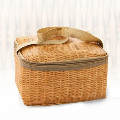 Borsa da picnic portatile in rattan di vimini da campeggio all'aperto Cestino per alimenti per contenitori per film in alluminio da campeggio per uso domestico al coperto